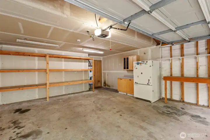 Garage with some storage already built in.