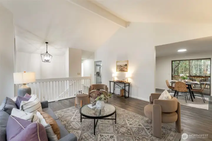 The living room and dining room just flow into one another for separate rooms that feel together when entertaining.