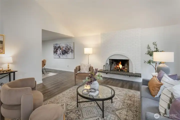 The natural wood fireplace is the perfect place to cozy up next to with a great book!