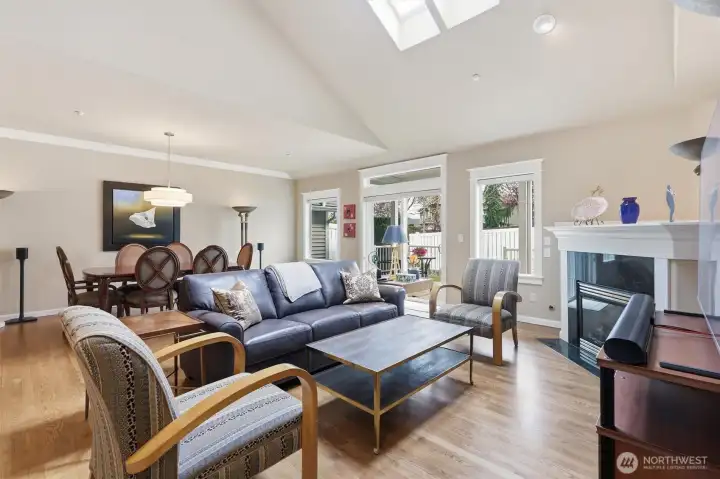 Beautiful gathering space around the fireplace