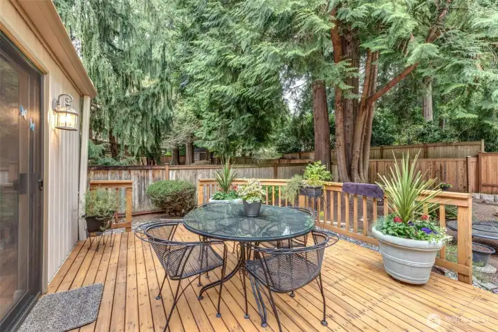 Backyard with large deck, great for entertaining