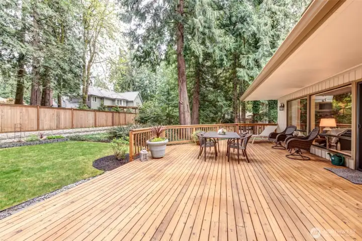 Backyard with large deck, great for entertaining