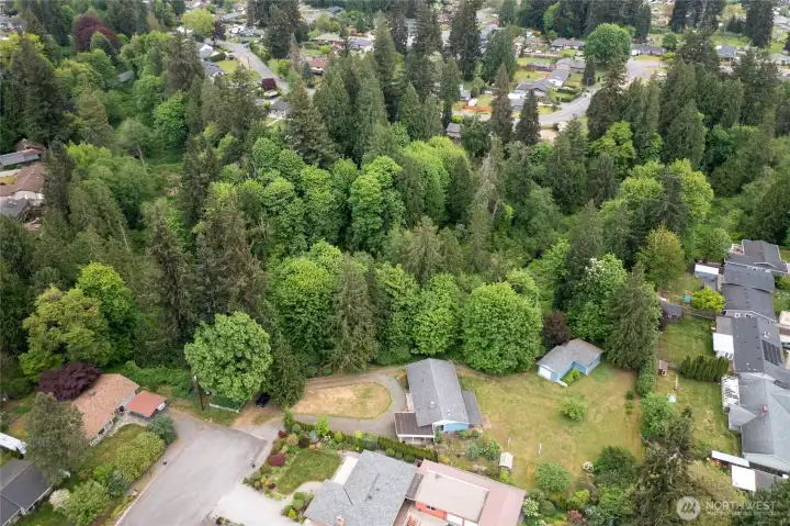 Drone from west showing privacy to the east
