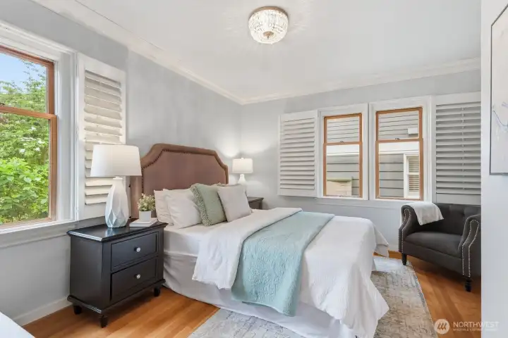 This main floor bedroom is great for giving guests their own space, or to use as a spacious home office.