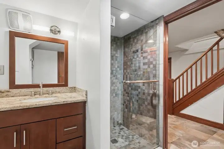 Chic 3/4 bathroom on the lower level