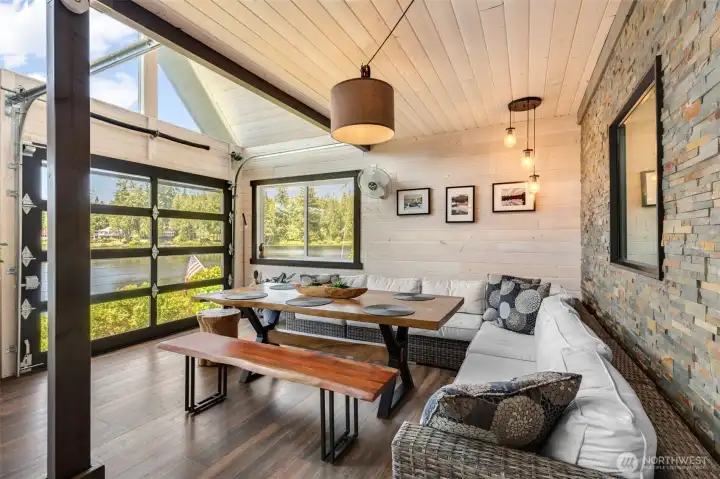 Vaulted ceilings enhance the ambience of this magnificent room. Central light is on pulleys.