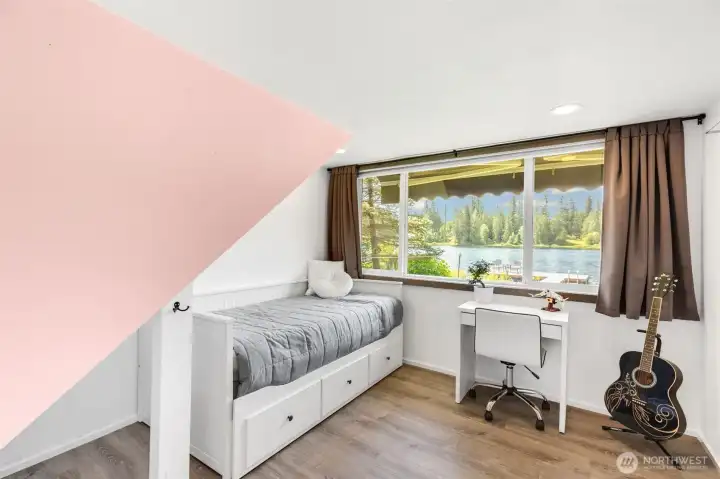 Built in bed with storage. Outside awning is retractable.