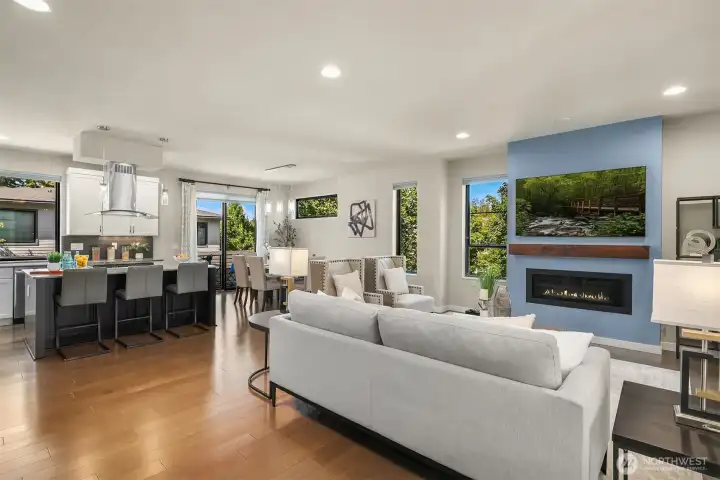 Open concept Great Room is spacious with distinct, yet generous kitchen, living and dining spaces Open concept Great Room is spacious with distinct, yet generous kitchen, living and dining spaces