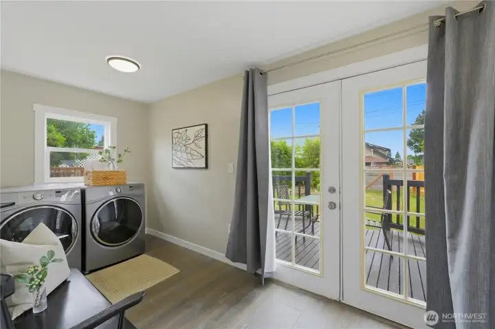 Utility Room with french doors opening to back deck