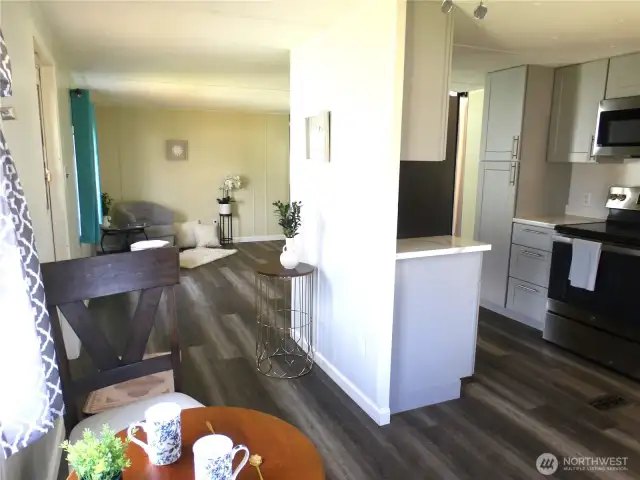 New kitchen to the right and livingroom to the left.