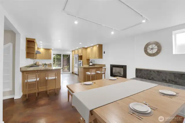 Virtually staged dining room/kitchen