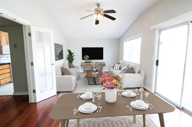 Lots of light with the window and slider; cute French doors leading from the main living area