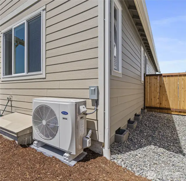 Heat pump providing both heat and cooling for year-round comfort.