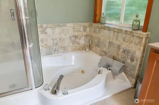 Primary jetted tub and shower.