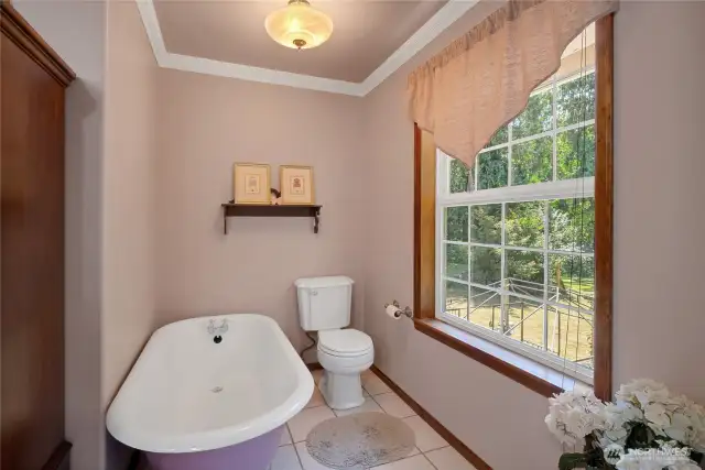 Primary bathroom soaking tub.  BEAR CLAW TUB!