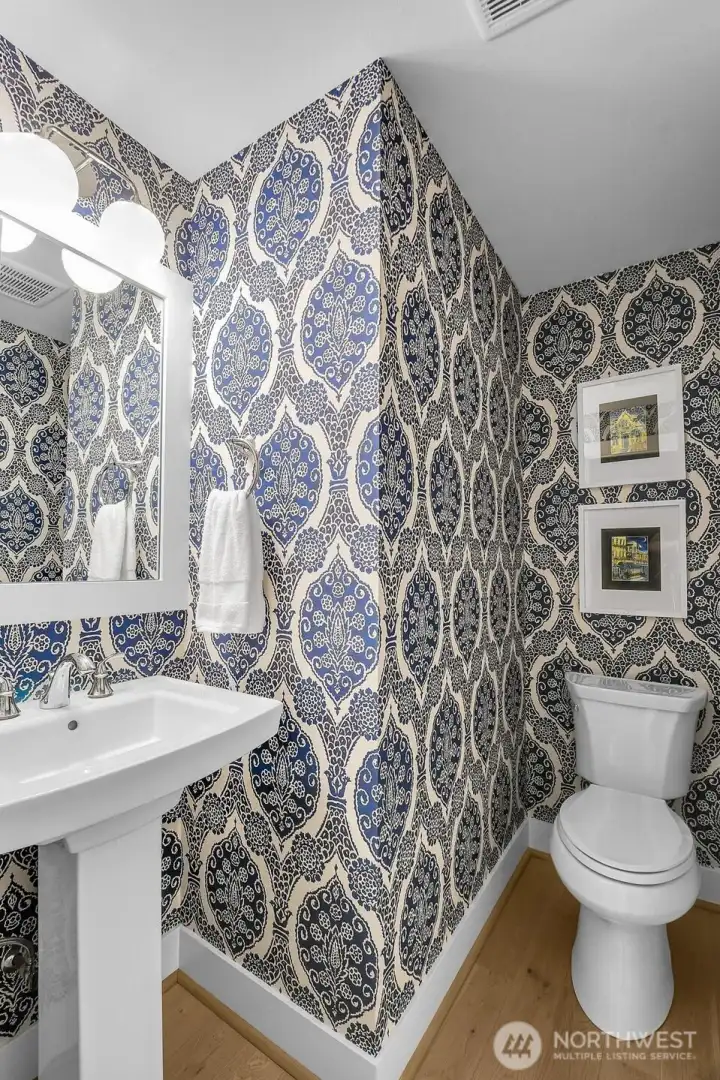 Stylish powder room on main level.