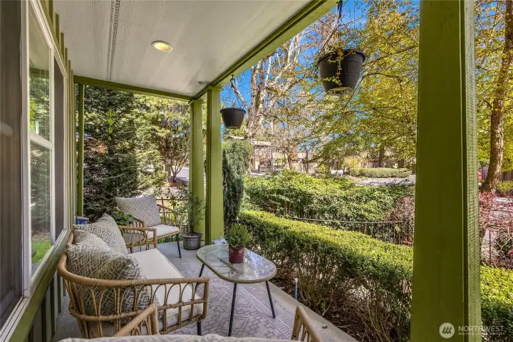 Covered front porch to enjoy all year-round.  You also get front-row seats to watch the 4th of July parade.