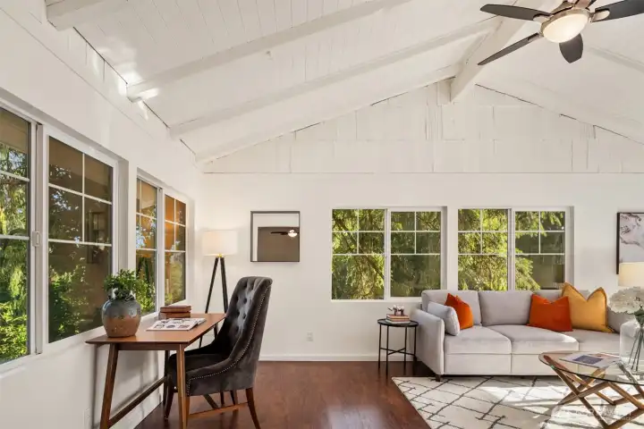 The sunroom, with a tree house feel.