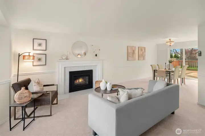 Living room features new carpet installed in 2026 and new interior paint.