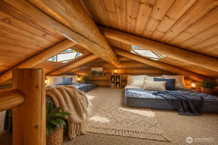 he charming sleeping loft adds a fun and memorable space guests will absolutely love.