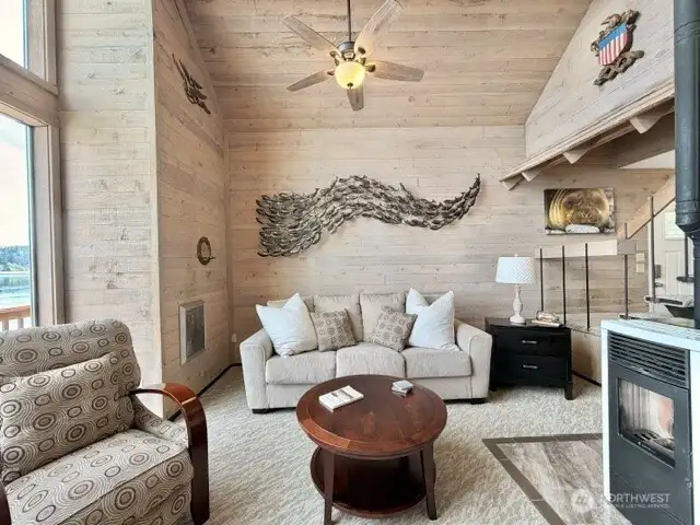 Pellet stove to keep you warm.  Read, watch your favorite movie or simply take a nap with the sound as your backdrop.