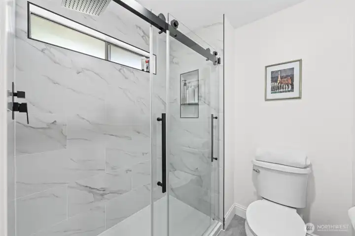 Primary bath with updated shower