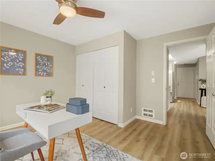 Another view highlights the room's generous proportions, closet storage, and convenient location within the home. Another view highlights the room's generous proportions, closet storage, and convenient location within the home.