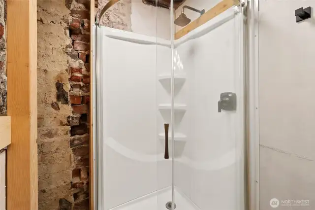 3/4 bath in unique designed bathroom