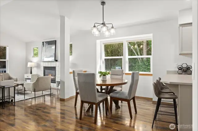 Dining area can accommodate a larger rectangular dining table as well.
