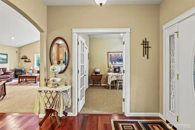 Inviting front door entrance and French doors into office or 4th bedroom (has closet).