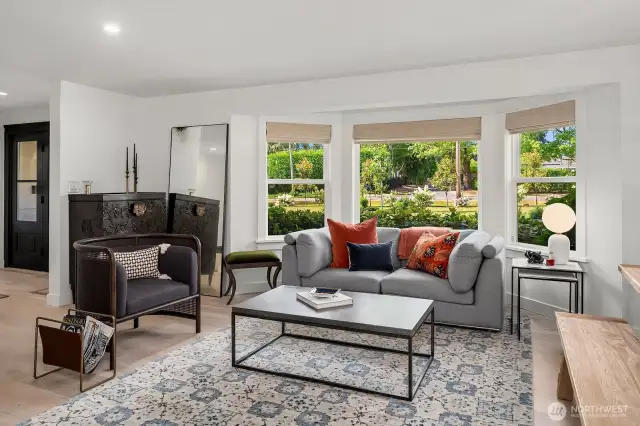 Bright bay windows & new interior window coverings