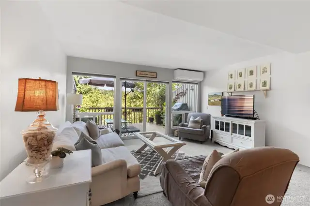 Lv Rm and deck. Unit has air-conditioning and heating via a Mini-Split HVAC.