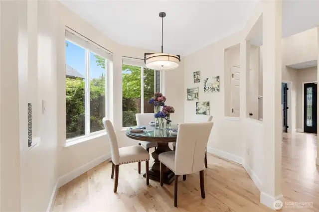 Beautiful dining room with lots of light.
