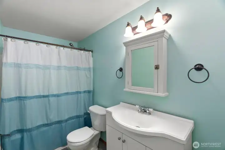 Downstairs main bath.  One of 3 full baths in the home.