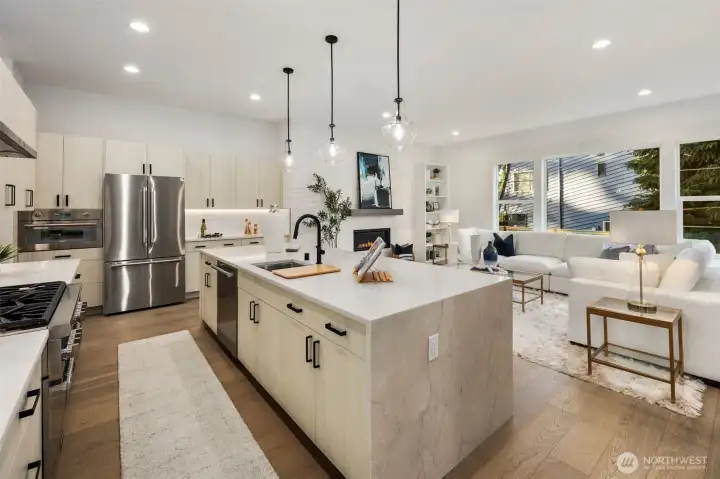 Expansive kitchen w/ Waterfall Island.