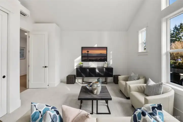 Upper Floor Bonus Room w/ Oversized Windows And Attached Bathroom.