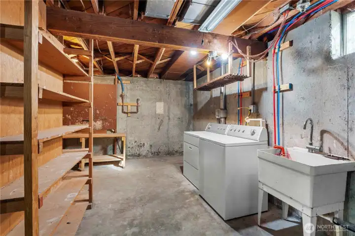 Downstairs area storage with furnace and hot water heater
