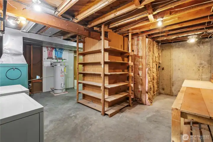 Downstairs area with workspace