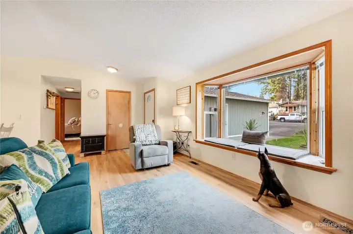 Entering the home you will be greeted by this wonderful living room with big bay window.