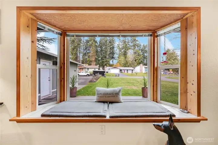 The bay window with sitting area, nice and bright.