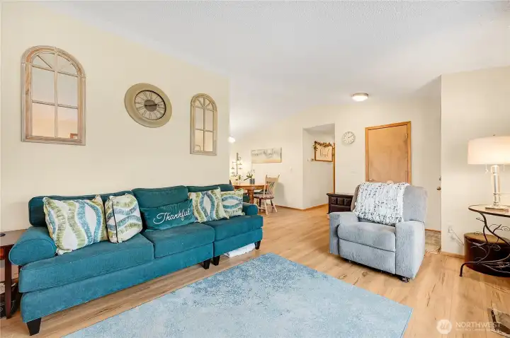 The hall on the right goes to bed and bathrooms.