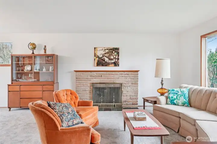 Spacious Living Room with Fireplace.