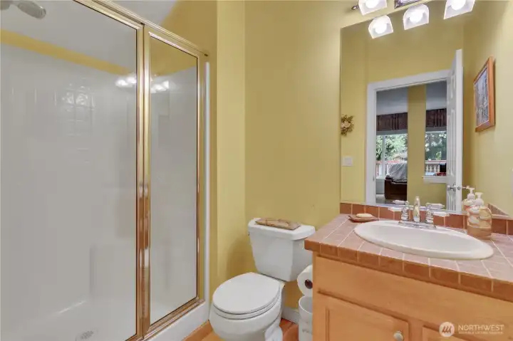 3/4 bath right near the main floor bedroom.