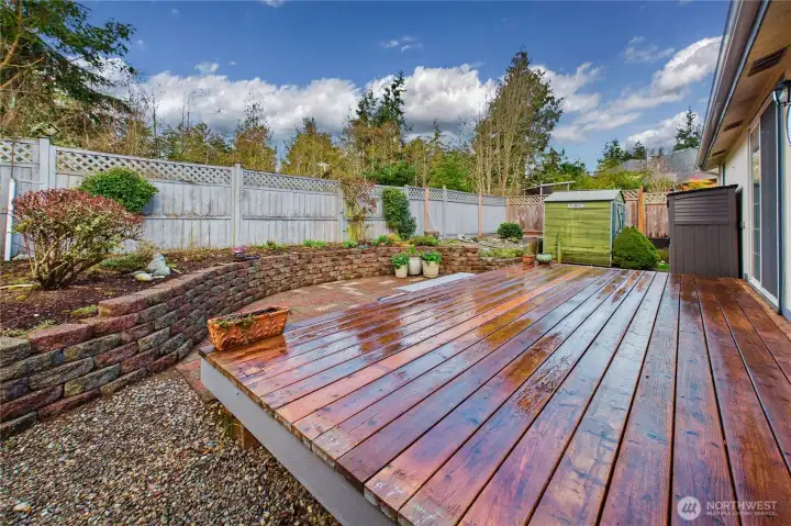 Back deck in fenced yard