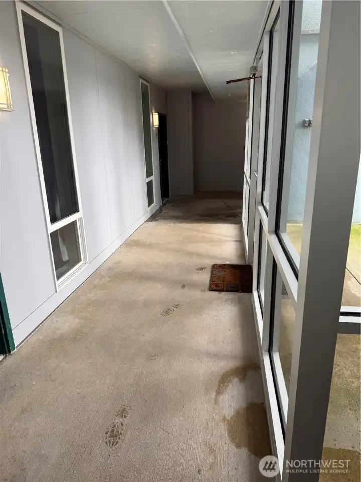 Outside enclosed hallway