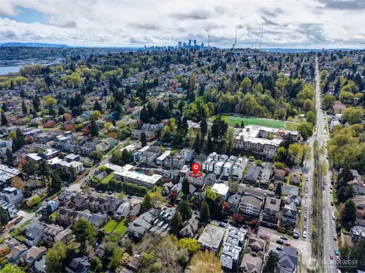 Aerial of Neighborhood Showing Seattle Vicinity