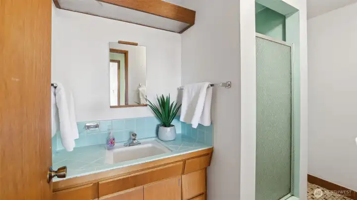 Lower lever 3/4 bathroom with fresh paint