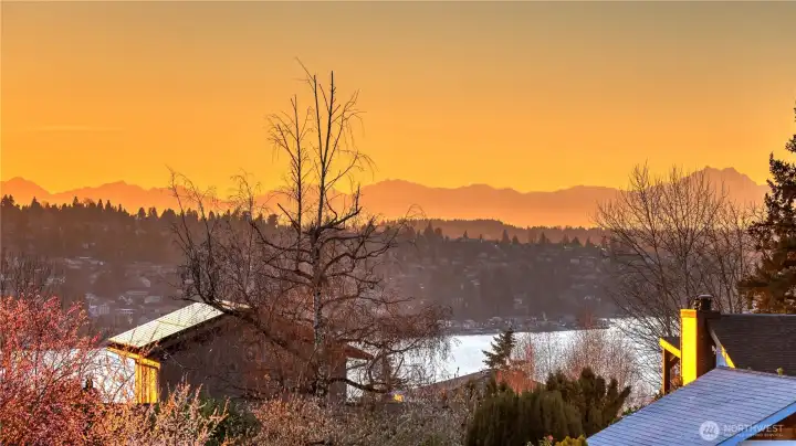 The Olympic Mountains in the background with partial Lake Washington views
