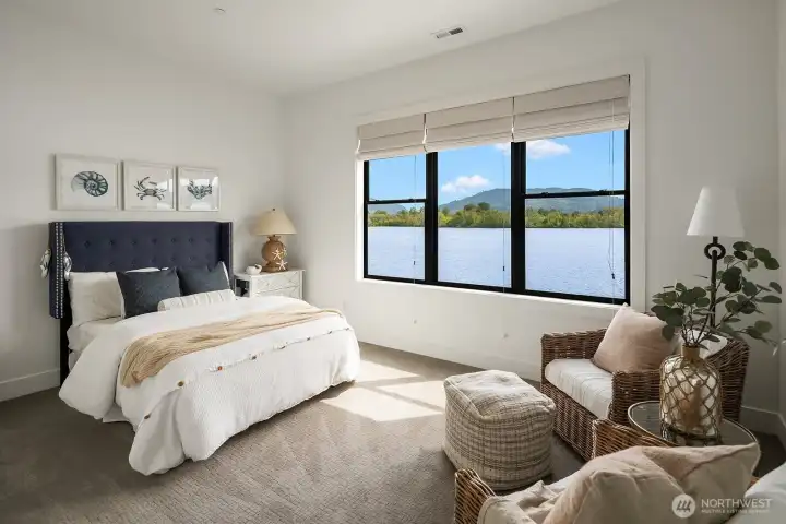 One of the spacious guest rooms on the upper floor.