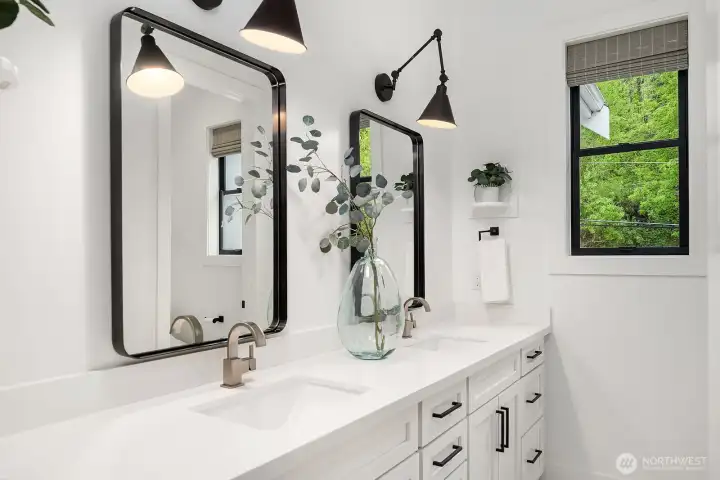 Stylish guest bath upstairs.